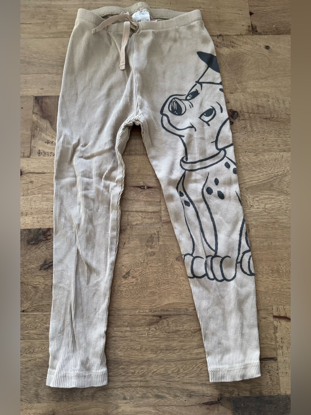 Zara Kids Beige Ribbed Joggers Disney 101 Dalmatian Print sz 4-5 years